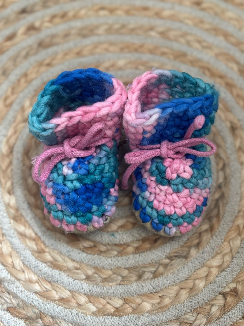 Handcrafted Baby Booties in Pink & Blue Crochet